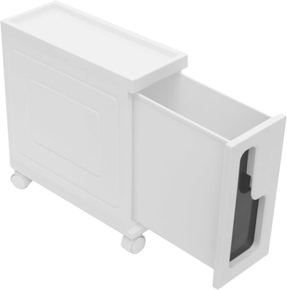 Narrow Bathroom Storage Cabinet with Drawers, 5.5" Slim Floor Standing Rolling Cart on Lockable Wheels, PP Unit with Toilet Paper Holder for Small Space, Kitchen, Laundry Room (3 Tier)