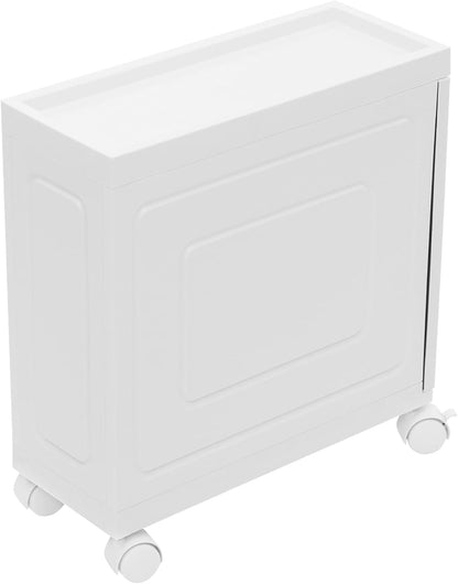 1 Tier Slim Bathroom Storage Cabinet, 15.7" L X 6.3" W X 16.9" H Slim Rolling Cart, 66.14 Lbs Load-Bearing Capacity Narrow Storage Cabinet for Living Room, Kitchen, Bathroom, Office