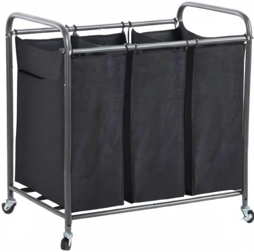 STO STO Laundry Sorter 3 Section, 3 Bag Clothes Hamper, Rolling Laundry Cart Basket with Heavy Duty Lockable Wheels and Removable Bag for Laundry Room, Bedroom, Closet, Gray