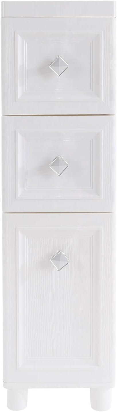 4 Drawer Narrow Floor Cabinet,4 Tier Plastic Slim Storage Cabinet with Drawers,Rolling Storage Cart with Drawers for Small Space,Bathroom,Living Room(8.7" W)