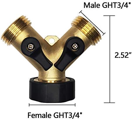 HQMPC Garden Hose Y Valve Splitter Brass Hose Splitter With Stainless Steel Long Handle Brass Garden Hose Adapter 2 Way Y Valve 3/4" GHT Thread 2pcs