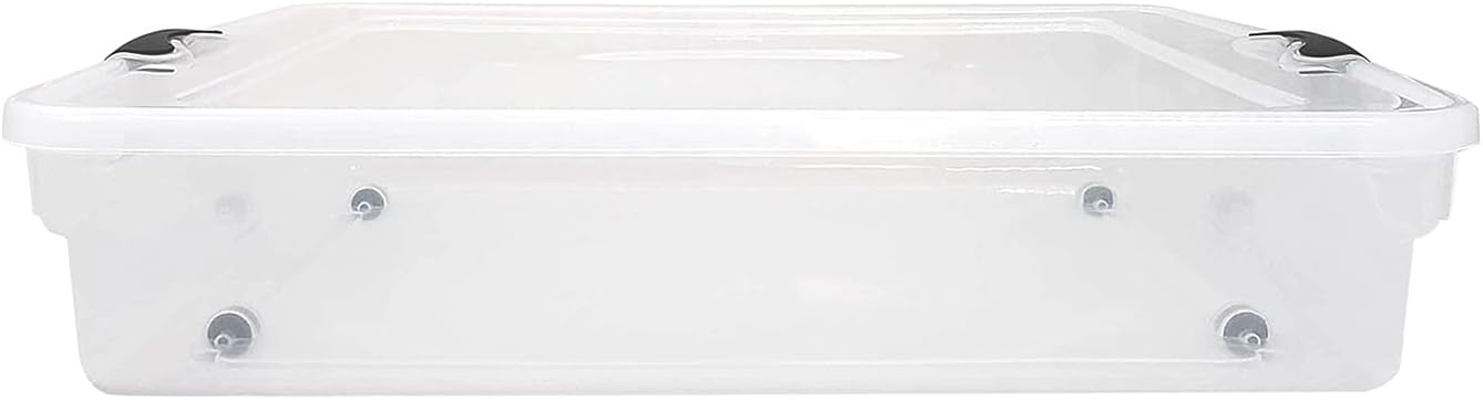 HOMZ 2-Pack Under Bed Storage, Clear Plastic Containers with Lids, 60 Quart, Gray Latch - Stackable Underbed Organizer Bins for Shoes, Bags, Clothes, and Towels