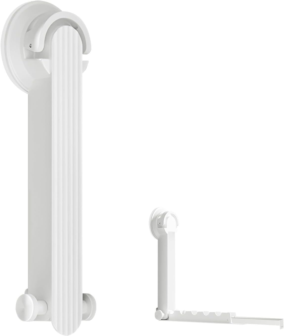 Foldable Clothes Drying Rack with Suction Cup, Wall-Mounted Clothes Drying Rod with Retractable Rod for Laundry Bathroom RV Balcony, Travel Portable Drying Rack for Clothe, White