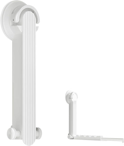 Foldable Clothes Drying Rack with Suction Cup, Wall-Mounted Clothes Drying Rod with Retractable Rod for Laundry Bathroom RV Balcony, Travel Portable Drying Rack for Clothe, White