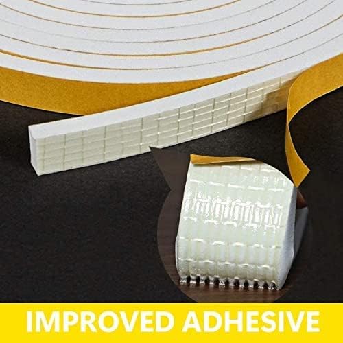 White Weatherstripping 1/4" W x 1/8" T, Foam Seal Strip for Window Door, Adhesive Foam Insulation Tape Reduce Noise Dust Cold Air, 16FT Each x 3 Rolls