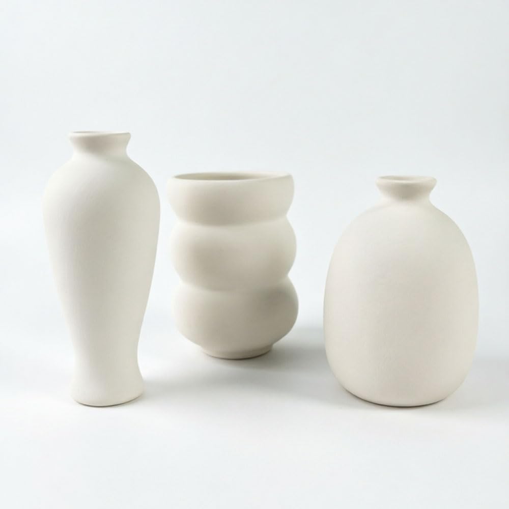 Daittin Small Ceramic Vase Set, Mini Flower Vases for Home Decor, Aesthetic Table Centerpieces for Living Room Bedroom Bathroom Shelf (Style-5)