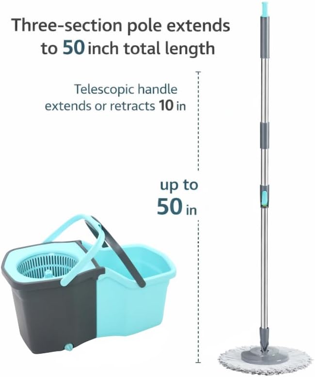 Casabella Spin Mop System with Extra Mop Head Refill - Two-Bucket Design with Splash Guard Built-in Measuring Cup and Scraper Tool with Easy Wring Pedal Spinner, 1.25-Gall (Mop)
