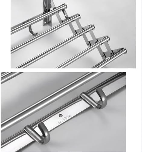 Stainless Steel Wall Mounted Towel Rack Clothes Airer Laundry Drying Rack Folding Adjustable Collapsible Space Saver Dryer Bath Towel Rail Bar with Hooks(Size:60cm)