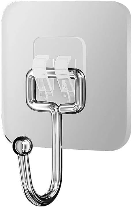 Weiliya Large Adhesive Hooks for Hanging Heavy Duty Wall Hooks 22 lbs Self Adhesive Towel Hook Waterproof Transparent