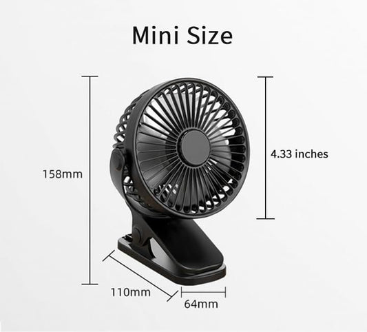 Compact USB Rechargeable Clip on Fan, 6 Inches Portable Personal Fan for Outdoors, Car Seat, Gym - Black