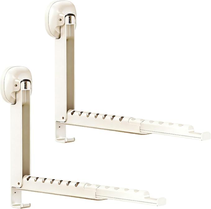 Wall Mounted Foldable Clothes Drying Rack with Suction Cup, White | Suction Cup, Retractable, Portable Over The Door Hooks, For Laundry Bathroom RV Balcony