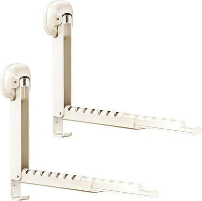 Wall Mounted Foldable Clothes Drying Rack with Suction Cup, White | Suction Cup, Retractable, Portable Over The Door Hooks, For Laundry Bathroom RV Balcony