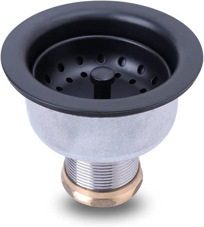 3-1/2 Deep Cup Kitchen Sink Drain Assembly, 304 Stainless Steel Construction With Fixed Post Basket and Long Extended Shank/CAS Approved and White Finish