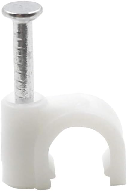 Flat Ethernet Cable Wire Clips with Nail, 14mm, White | Single Coaxial Cable Clamps, Cable Management