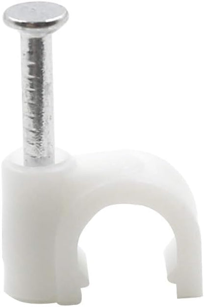 Flat Ethernet Cable Wire Clips with Nail, 14mm, White | Single Coaxial Cable Clamps, Cable Management