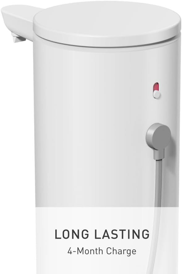 simplehuman Liquid Sensor Pump with Caddy, 9 oz Automatic Soap Dispenser for Kitchen and Bathroom, Touchless Motion Sensor, Variable Dispense, Rechargeable, High-Grade White Steel