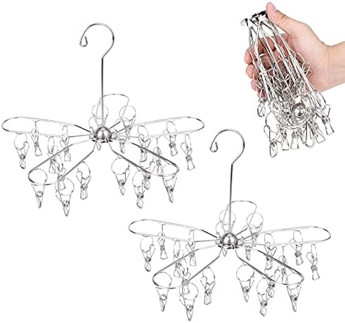 Foldable Clothes Drying Hanger Stainless Steel Underwear Drying Rack with 20 Clips, Laundry Sock Hangers for Hanging Bra, Lingerie, Hat, Scarf, Gloves, Diapers, Towels, Baby Clothes
