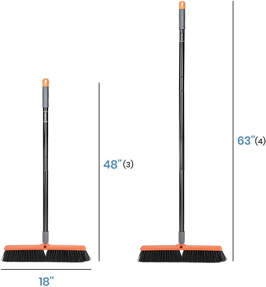 TreeLen 18 inch Push Broom Outdoor - Heavy Duty Broom for Driveways, Sidewalks, Patios and Deck Cleans Dirt, Debris, Sand, Mud, Leaves and Water-18 Wide Bristles