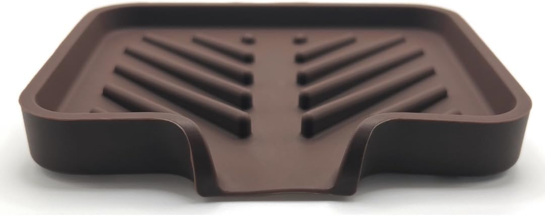 Silicone Soap Dish Tray and Sponge Holder with Drain Chute and Feet | 3-Way Sloped Design | Bathroom and Kitchen Sink Organizer Caddy (Black, 10"x4", 7.8 Ounces)