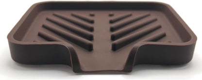 Silicone Soap Dish Tray and Sponge Holder with Drain Chute and Feet | 3-Way Sloped Design | Bathroom and Kitchen Sink Organizer Caddy (Black, 10"x4", 7.8 Ounces)