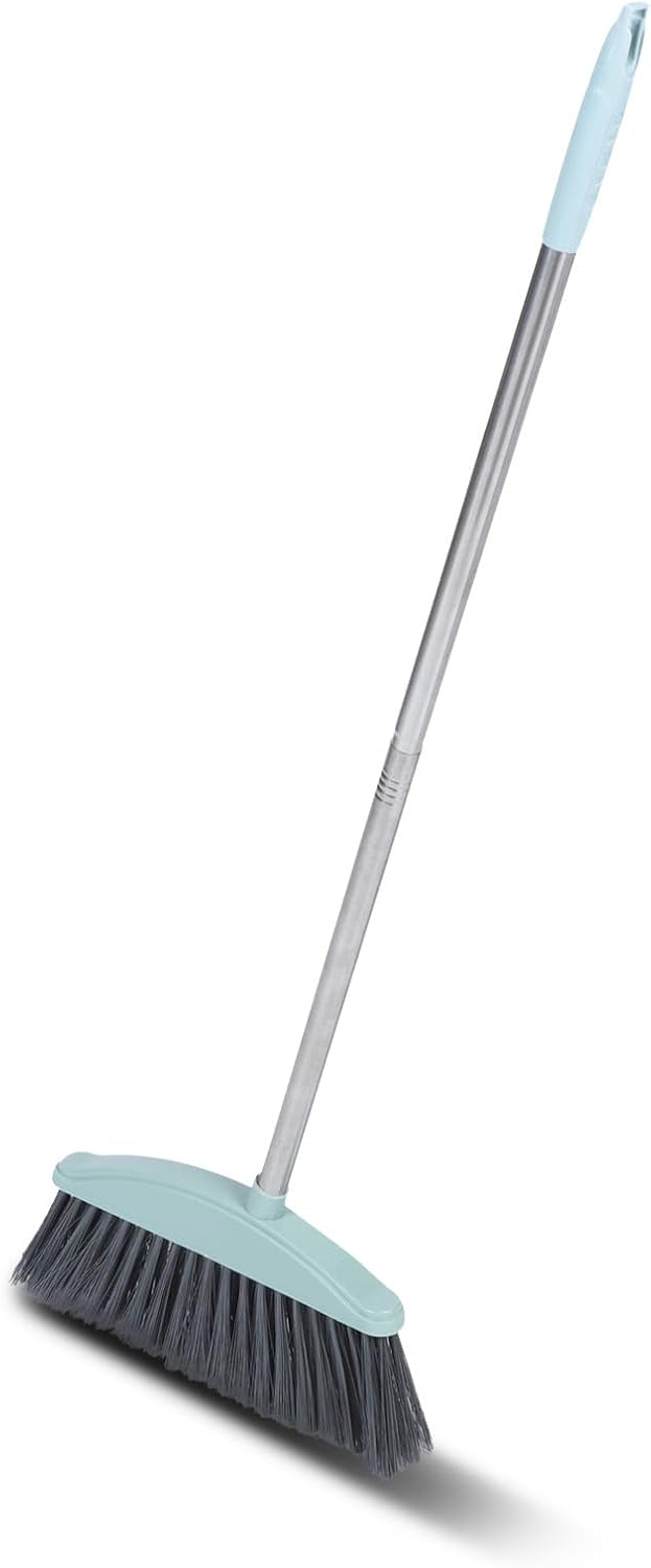 KALLORY Heavy-Duty Broom Outdoor Indoor Broom for Floor Cleaning with Long Handle 34 inch for Sweeping Concrete Courtyard Garage Patio Indoor Home Kitchen Office Lobby