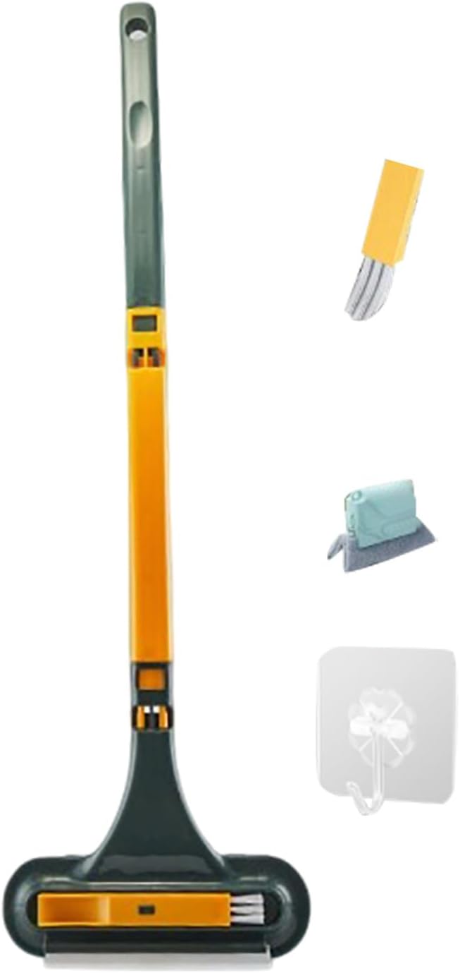 Window Screen Cleaning Brush with Long Handle, 3 in 1 Double-Sided Window Screen Cleaner, Dry＆Wet Long Handle Washable Cleaner Tool for Patio Door Screens (Blue)