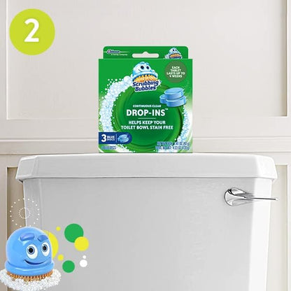 Scrubbing Bubbles Continuous Clean Toilet Drop-Ins, Automatic Blue Toilet Bowl Cleaner, Septic-Safe Tank Tablets Remove Hard Water Minerals & Limescale, Stain & Smell Protection, 3 Count (Pack of 1)
