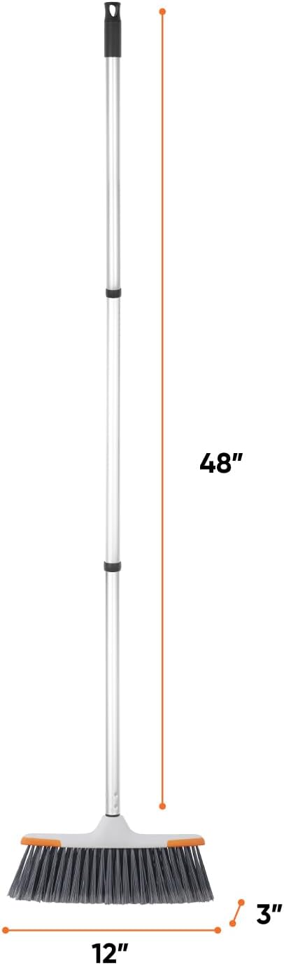 Superio Grey Broom, Heavy-Duty Indoor & Outdoor Broom with 48-Inch Handle, Multi-Surface Floor Cleaning for Home, Kitchen, Garage & Office