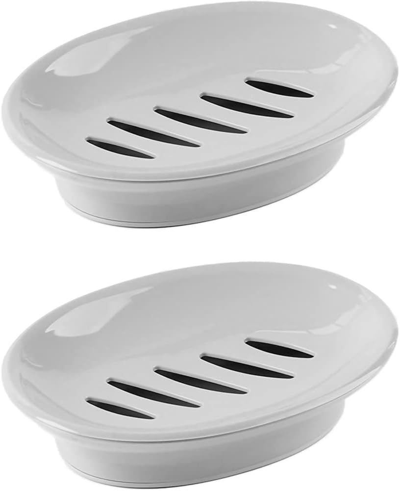 WYOK 2-Pack Soap Dish with Drain Plastic Sponge Holder Easy Cleaning Soap Saver Tray Caddy Keep Dry Stop Mushy for Shower Bathroom Kitchen(White)
