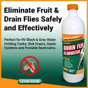 Generic Atomic Fruit and Drain Fly Treatment. Eliminates Drain, Sewer and Fruit Flies in All Drain Pipes, Sinks and Black Water Holding Tanks. 1 Gallon Concentrate.