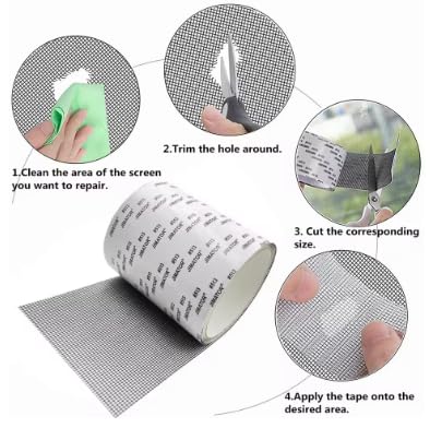 1 pcs Window Mosquito Net Repair Tape Self-Adhesive Window Screen Repair Patch Strong Anti-Insect Fly Mesh Broken Holes Repair Tape（Gray）