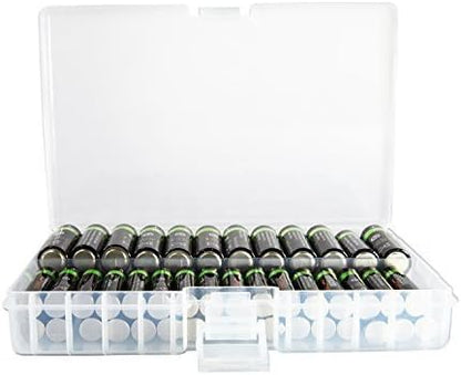 Foto&Tech AA AAA Battery Storage Box, Rechargeable Battery Storage Case Battery Holder Organizer Box Holds 46AA or 64AAA with Hinged Lid Charge Reminder Marking Non-Slip Bottom Sturdy Plastic Clear