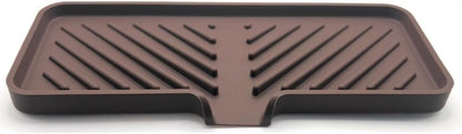 Silicone Soap Dish Tray and Sponge Holder with Drain Chute and Feet | 3-Way Sloped Design | Bathroom and Kitchen Sink Organizer Caddy (Black, 10"x4", 7.8 Ounces)