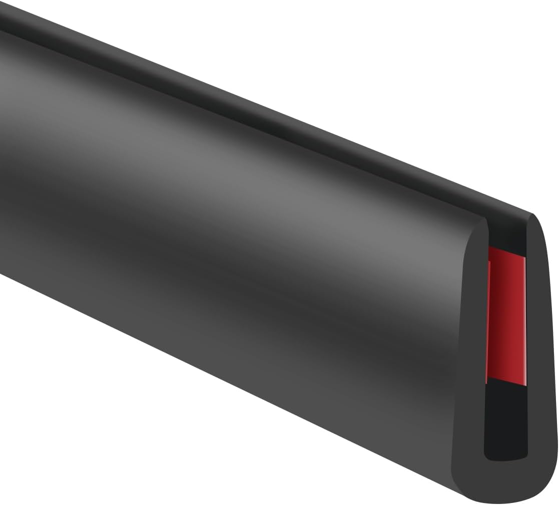 Slimline Cabinet Door Edge Protector, 3/4" Self Adhesive Peel and Stick Rubber Edge Guards, Flexible U Shaped Strips for Kitchen & Garbage Drawer Fronts, Edge Trims for Desks and Shelfves, Black, 10Ft