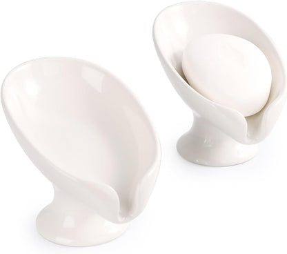 Small Soap Dish, Self Draining Bar Soap Holder for Bathroom Sink, Leaf Shaped Drainage Ceramic with Marble-Pattern Finish, Decorative Soap Dish, No Suction Cup, ANTIS'S HOME