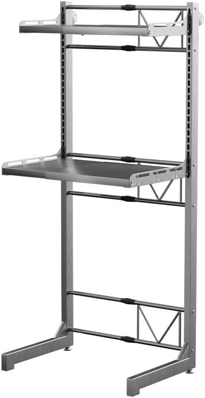 Carbon Steel Over Washer and Dryer Shelf, 2 Tier Bulkhead Laundry Room Storage and Organization Riser, Above Toilet Rack, (14.17“-25.59”) W*15.75 “D*63.39 ”H, White