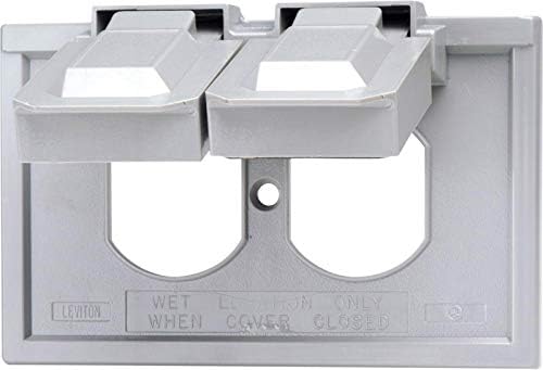 Leviton Weatherproof Cover, 1-Gang for Duplex Receptacles, Gray, Plastic Enclosure, Horizontal Mount, Outdoor Outlet Cover with Self-Closing Lid, 4976-GY, Gray