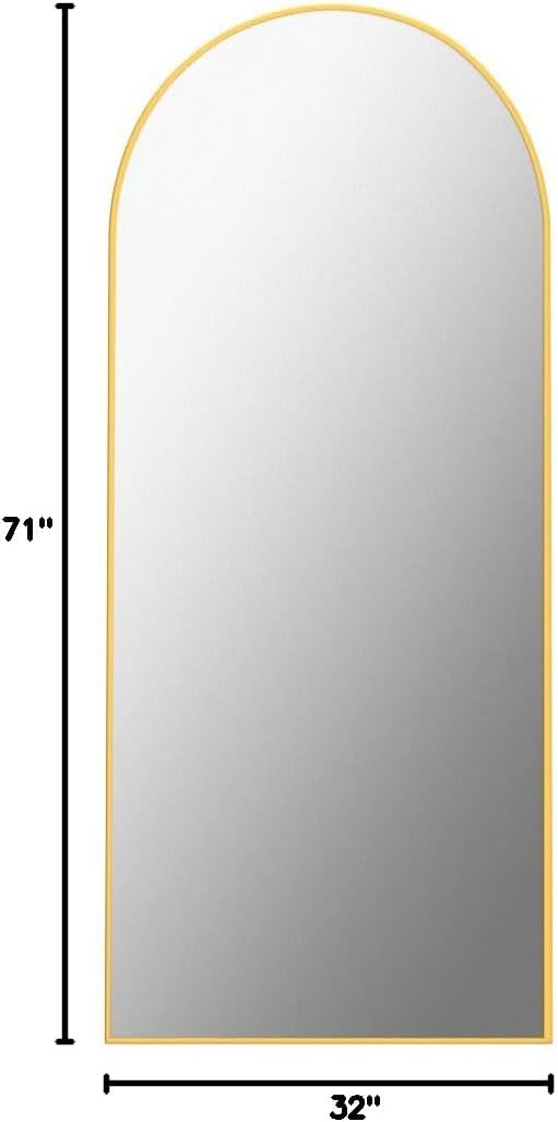 Antok 58" x19” Arched Full Length Floor Mirror, Gold Aluminum Frame, Free Standing/Wall Mount/Leaning for Bedroom, Living Room, Dressing Room