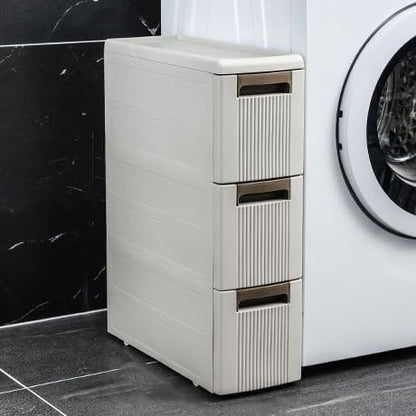 3 Tier Narrow Storage Cabinet with Wheels,Slim Rolling Cart with 3 Drawers,Bathroom Mobile Plastic Cabinets for Small Spaces