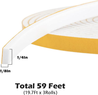 ToLanbbt White Door Window Weather Stripping Self Adhesive Foam Tape High Density Foam Sealing Strip Window Insulation Weatherproof Gasket Tape for Doors and Windows (1/2" W X 1/8" T X 16.5')