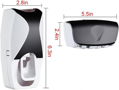 Automatic Toothbrush Dispenser Wall Mount Toothpaste Squeezer and Toothbrush Holder Set for Kids Family Bathroom Use (Black)