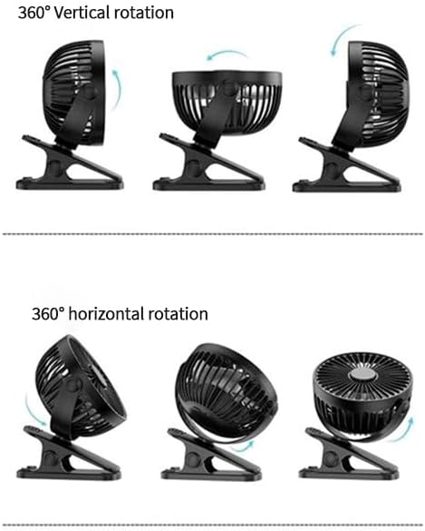 Compact USB Rechargeable Clip on Fan, 6 Inches Portable Personal Fan for Outdoors, Car Seat, Gym - Black