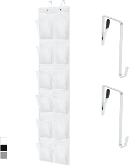 GORILLA GRIP Over the Door Shoe Organizer, 24 Large Breathable Mesh Pockets, Space Saving Hanging Storage Holder, Closet Rack Hanger Holds Up to 40 lbs, Hangs on Closets for Shoes, Accessories, Grey