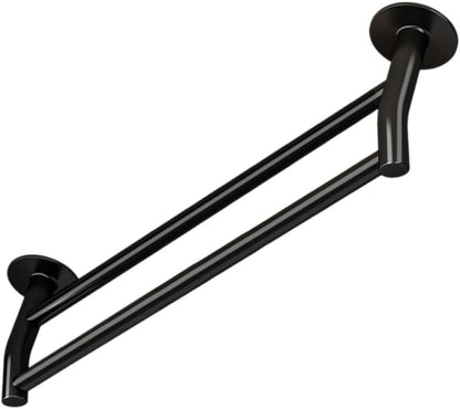 Luxshiny Punch-Free Aluminum Alloy Dual-Pole Towel Holder 40cm Black, Bathroom and Kitchen Wall-Mounted Storage Rack for Hand Towels and Cleaning Cloths