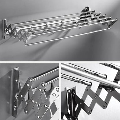 Stainless Steel Wall Mounted Towel Rack Clothes Airer Laundry Drying Rack Folding Adjustable Collapsible Space Saver Dryer Bath Towel Rail Bar with Hooks(Size:60cm)
