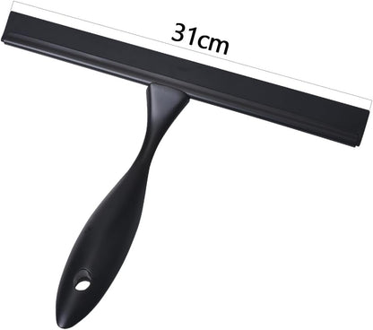 12'' Light Weight Stainless Steel Shower Squeegee for Glass Doors with 4 Pieces Set (1 Window Squeegee, 1 Door Hook and 2 Adhesive Hooks) Perfect Cleaning Tool for Car, Window, Bathroom Mirror