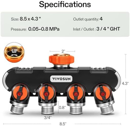 VIVOSUN Garden Hose Splitter 2 Way Heavy Duty, Upgraded Highly Durable Dual Water Hose Connector, Faucet Adapter with Comfortable Rubberized Grip for Drip Irrigation, Lawns