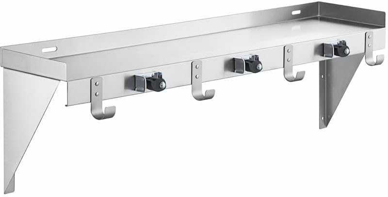 Stainless Steel Wall-Mounted Utility Shelf with Mop & Broom Holders, Cleaning Tool Organizer with Rag Hooks, Multiple Sizes (36 Inch)