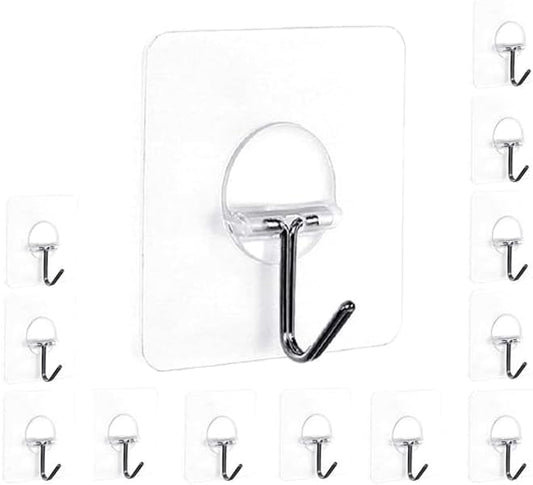 Easenest Adhesive Wall Hooks Bathroom Kitchen 12 Packs Heavy Duty Nail Free Sticky Hangers with Stainless Hooks Utility Towel Bath Ceiling Hooks