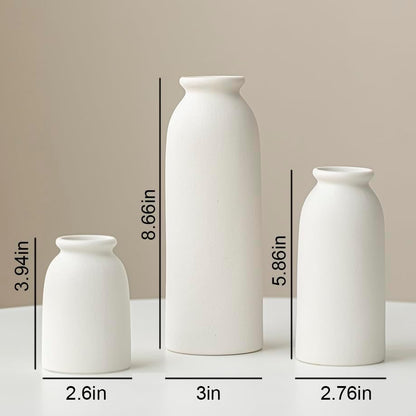 Ceramic Vase Set-3, Small Flower Vases for Decor, Modern Boho Farmhouse Style, Decorative Vases for Pampas Grass & Dried Flowers, Distressed Finish (Beige)